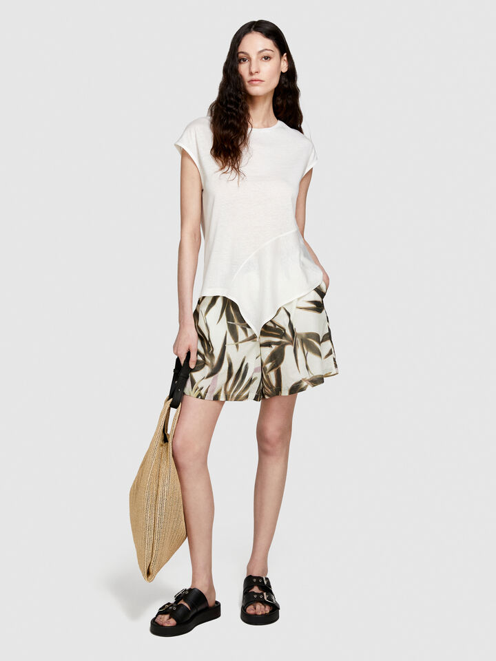 T-shirt with asymmetric flounce - women's short sleeve t-shirts - White | Sisley image number 1